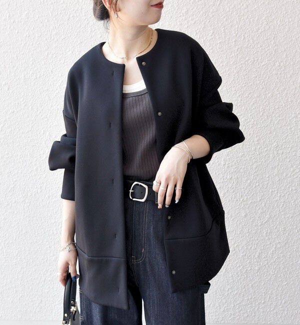 SHIPS any「【WEB限定】SHIPS any:〈洗濯機可能〉ダンボール コクーン ノーカラー コート」|ノーカラージャケット|