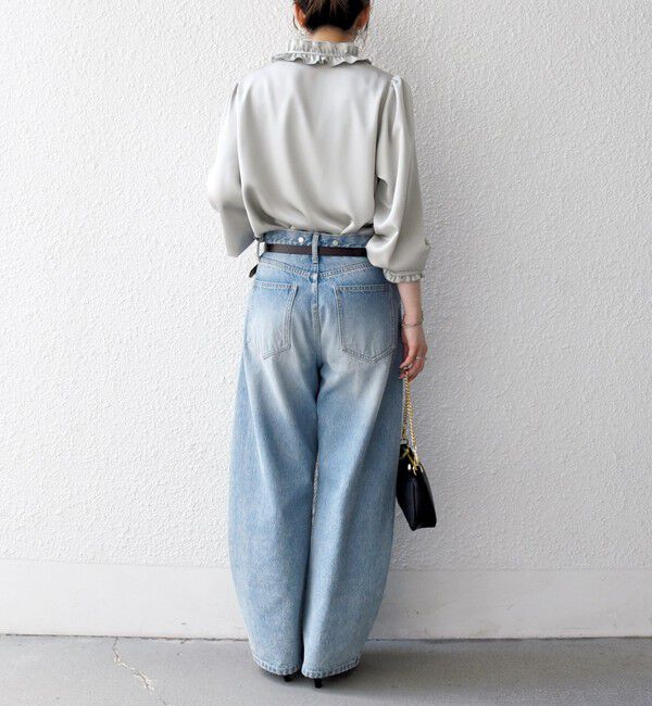 SHIPS any「《一部追加予約》SHIPS any:〈洗濯機可能〉サテン フリル カラー リボン シャツ ブラウス」|シャツ・ブラウス|