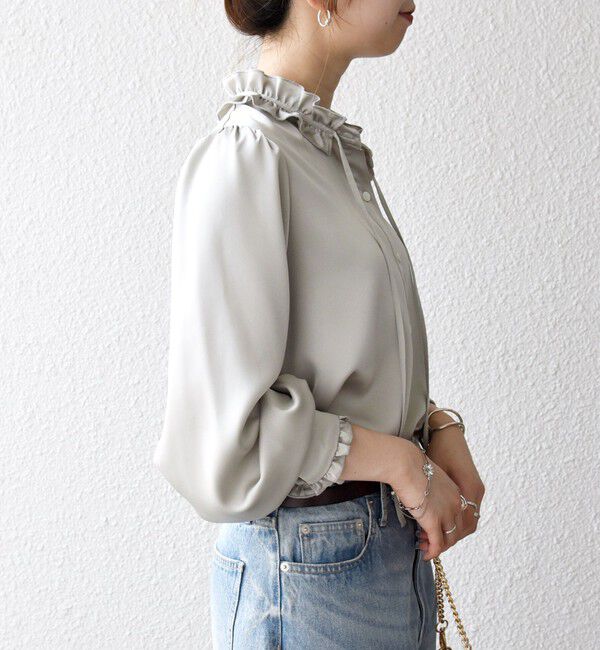 SHIPS any「《一部追加予約》SHIPS any:〈洗濯機可能〉サテン フリル カラー リボン シャツ ブラウス」|シャツ・ブラウス|