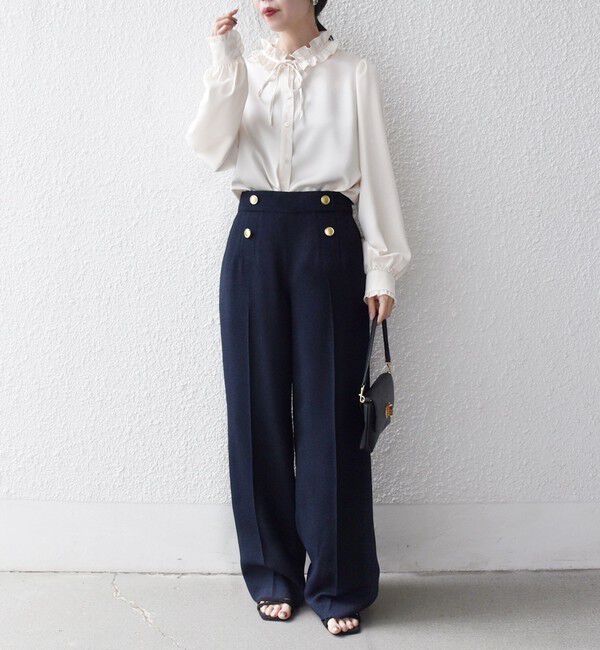 SHIPS any「《一部追加予約》SHIPS any:〈洗濯機可能〉サテン フリル カラー リボン シャツ ブラウス」|シャツ・ブラウス|