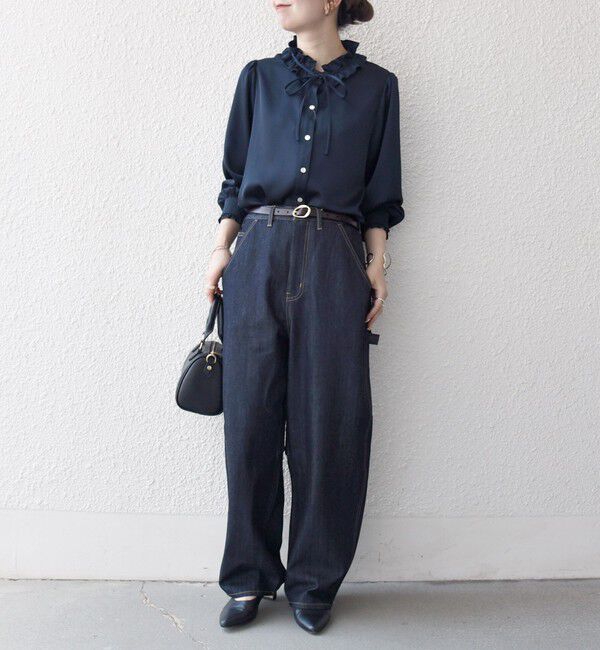 SHIPS any「《一部追加予約》SHIPS any:〈洗濯機可能〉サテン フリル カラー リボン シャツ ブラウス」|シャツ・ブラウス|