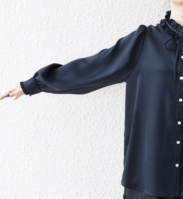 SHIPS any「《一部追加予約》SHIPS any:〈洗濯機可能〉サテン フリル カラー リボン シャツ ブラウス」|シャツ・ブラウス|