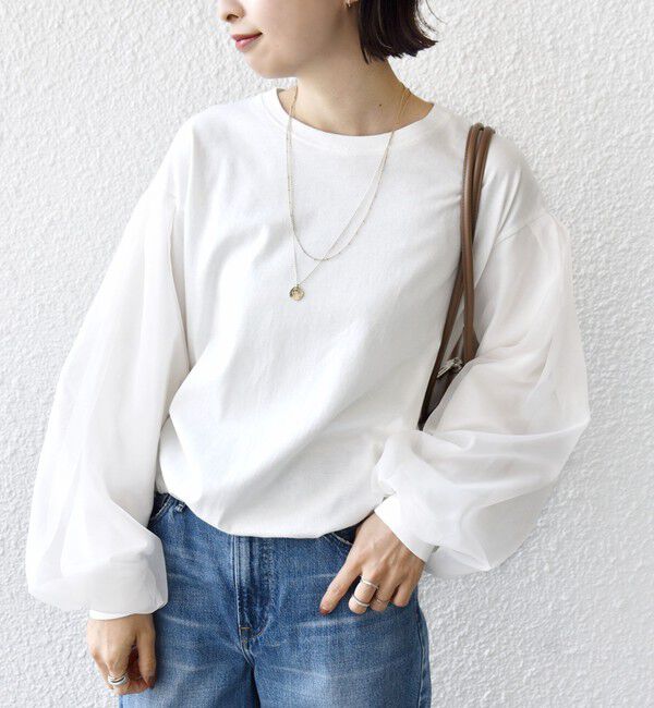 SHIPS for women「【WEB限定】〈手洗い可能〉シアー コンビ 裾 ドロスト プルオーバー」|プルオーバー|