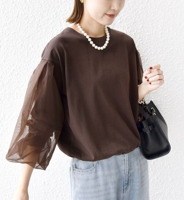 SHIPS for women「【WEB限定】〈手洗い可能〉シアー コンビ 裾 ドロスト プルオーバー」|プルオーバー|