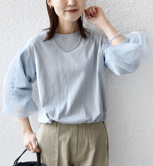 SHIPS for women「【WEB限定】〈手洗い可能〉シアー コンビ 裾 ドロスト プルオーバー」|プルオーバー|