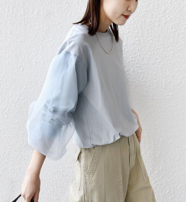 SHIPS for women「【WEB限定】〈手洗い可能〉シアー コンビ 裾 ドロスト プルオーバー」|プルオーバー|