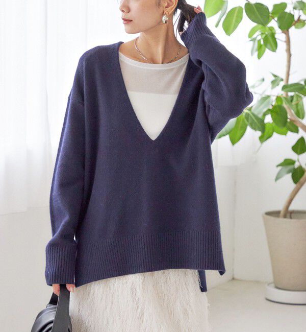 SHIPS for women「〈手洗い可能〉ウール カシミヤ Vネック プルオーバー」|ニット・セーター|ネイビー