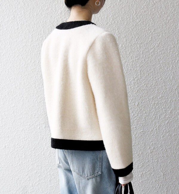 SHIPS any「SHIPS any: バイカラー クルーネック カーディガン ジャケット」|ノーカラージャケット|