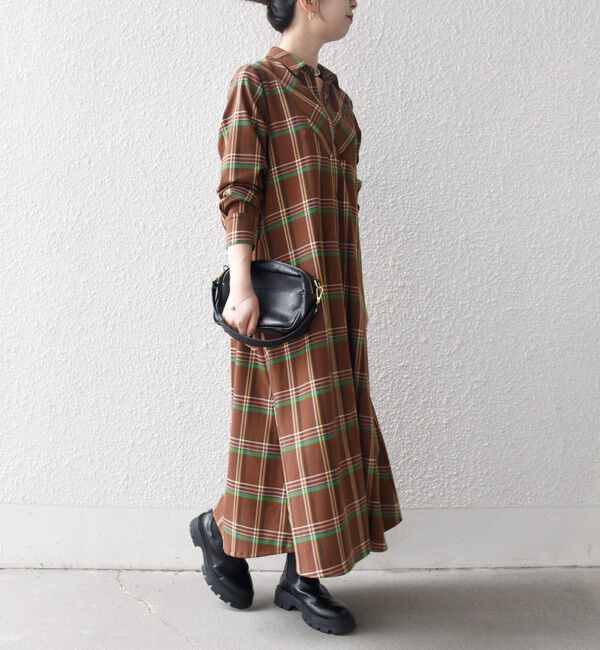 SHIPS any「SHIPS any:〈洗濯機可能〉チェック Aライン フレア シャツ ワンピース」|ワンピース|