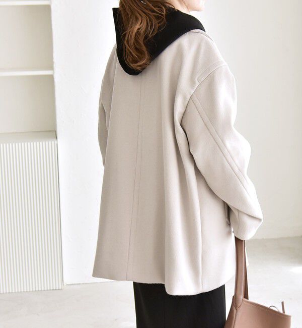 quaranciel「quaranciel: PURE WOOL ダブルブレスト テーラード ハーフ コート」|ピーコート|