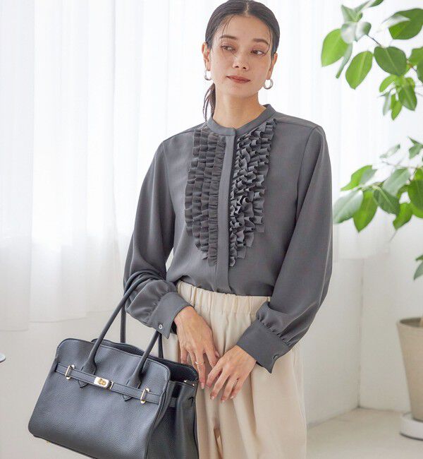 SHIPS for women「〈洗濯機可能〉ポリエステル カルゼ フリル ブラウス」|シャツ・ブラウス|