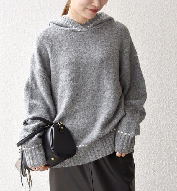 SHIPS any「SHIPS any:〈手洗い可能〉ステッチ デザイン フーディー ルーズ ニット」|ニット・セーター|