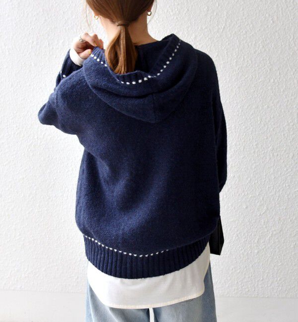 SHIPS any「SHIPS any:〈手洗い可能〉ステッチ デザイン フーディー ルーズ ニット」|ニット・セーター|