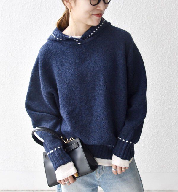 SHIPS any「SHIPS any:〈手洗い可能〉ステッチ デザイン フーディー ルーズ ニット」|ニット・セーター|