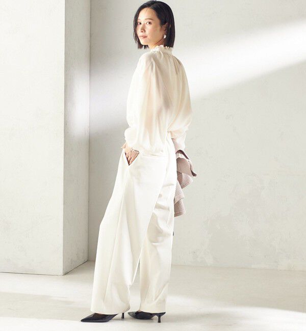 SHIPS for women「《一部追加予約》〈手洗い可能〉シアー タンブラー リボン デザイン 長袖 ブラウス」|シャツ・ブラウス|