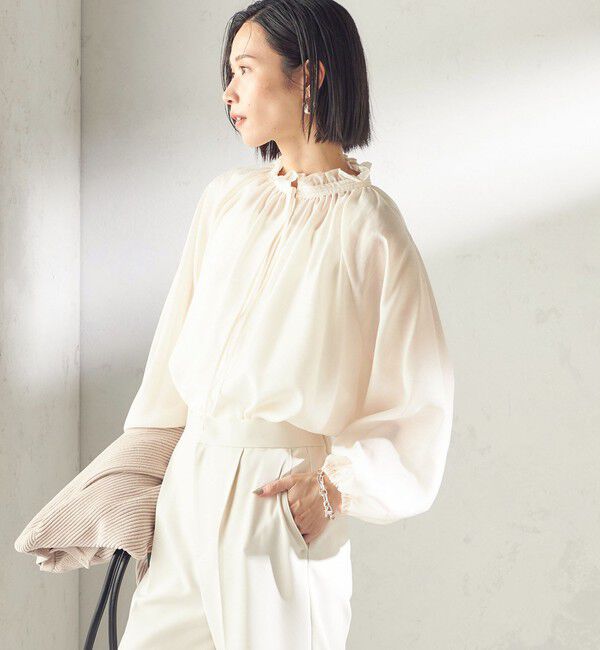 SHIPS for women「《一部追加予約》〈手洗い可能〉シアー タンブラー リボン デザイン 長袖 ブラウス」|シャツ・ブラウス|