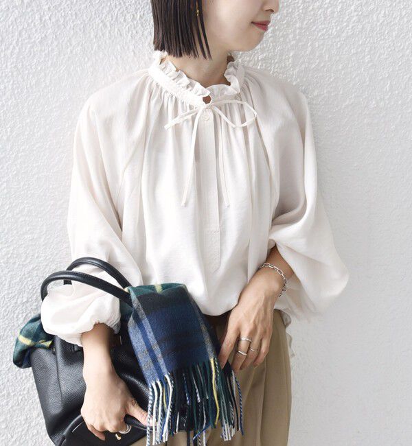 SHIPS for women「《一部追加予約》〈手洗い可能〉シアー タンブラー リボン デザイン 長袖 ブラウス」|シャツ・ブラウス|