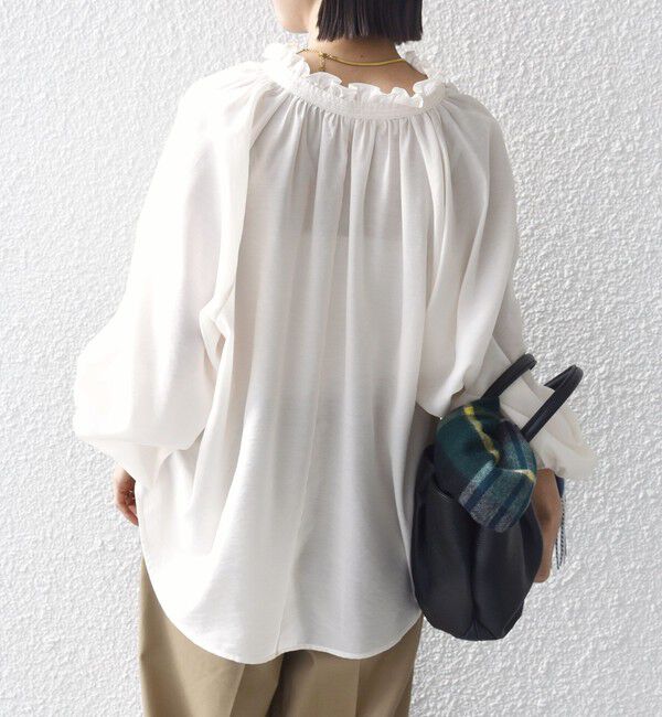 SHIPS for women「《一部追加予約》〈手洗い可能〉シアー タンブラー リボン デザイン 長袖 ブラウス」|シャツ・ブラウス|