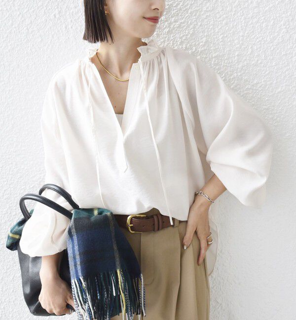 SHIPS for women「《一部追加予約》〈手洗い可能〉シアー タンブラー リボン デザイン 長袖 ブラウス」|シャツ・ブラウス|