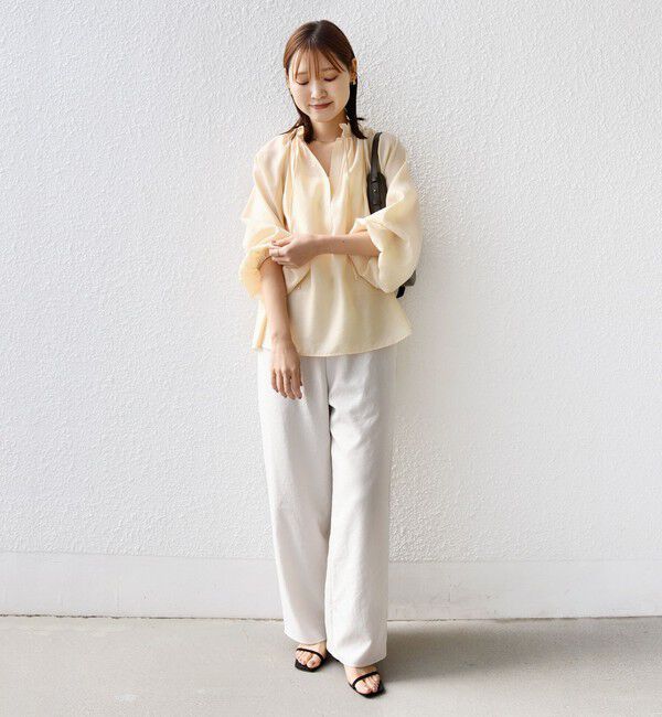 SHIPS for women「《一部追加予約》〈手洗い可能〉シアー タンブラー リボン デザイン 長袖 ブラウス」|シャツ・ブラウス|