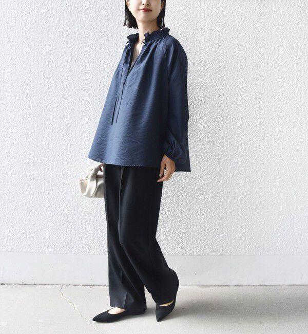 SHIPS for women「《一部追加予約》〈手洗い可能〉シアー タンブラー リボン デザイン 長袖 ブラウス」|シャツ・ブラウス|