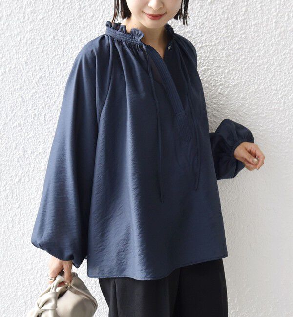 SHIPS for women「《一部追加予約》〈手洗い可能〉シアー タンブラー リボン デザイン 長袖 ブラウス」|シャツ・ブラウス|