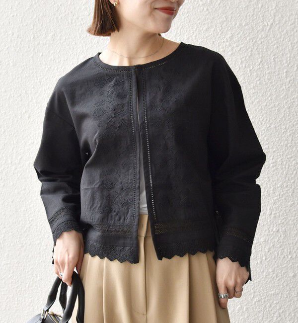 SHIPS any「《予約》SHIPS any:〈手洗い可能〉リネンミックス ハシゴレース シャツ カーディガン」|カーディガン|