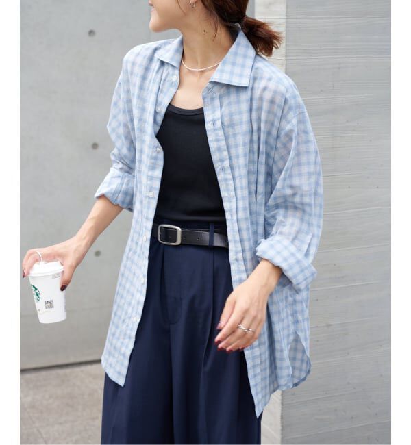 OUTDOOR PRODUCTS Usual Things「追加 シアーチェックスプレッドカラーシャツ」|シャツ・ブラウス|