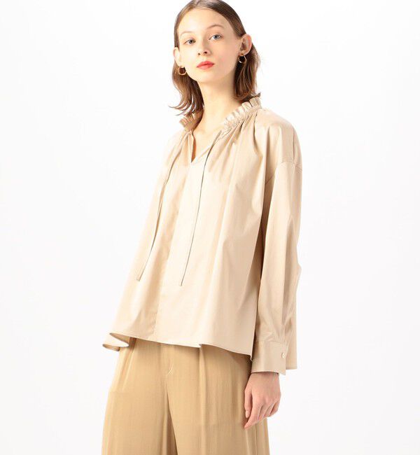 Ballsey「ハイカウントサテン ネックフリルブラウス」|シャツ・ブラウス|