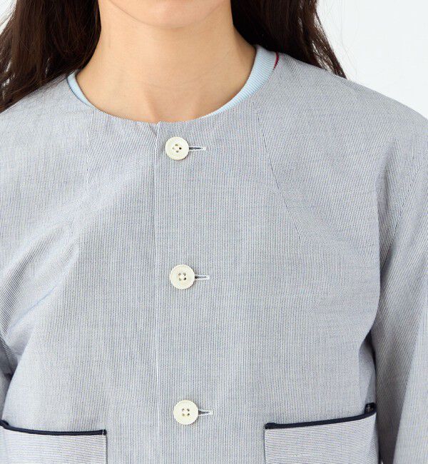 MACPHEE「コットンコード クルーネックジャケット」|ノーカラージャケット|