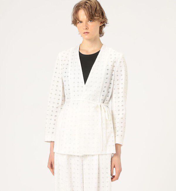 Ballsey「コットンエンブロイダリー Vカラージャケット」|ノーカラージャケット|