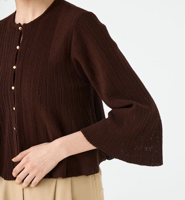 Ballsey「ブークレーミラノリブボーダー フレアカーディガン」|カーディガン|