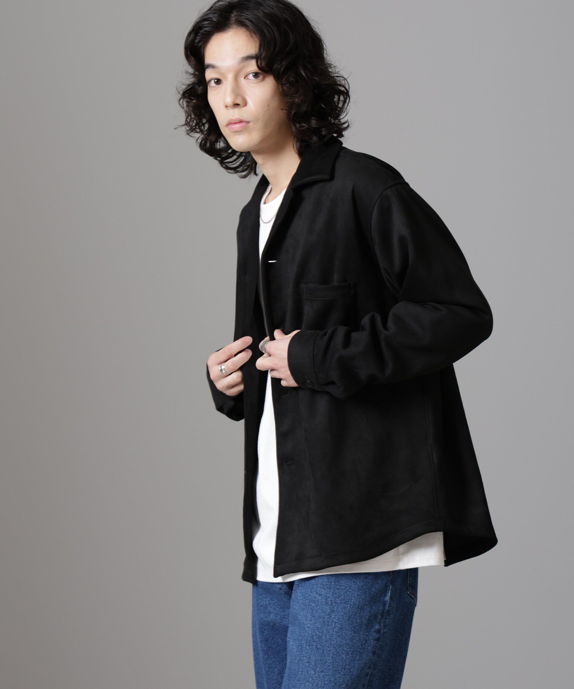 nano･universe「フェイクスエードシャツ 長袖」|シャツ・ブラウス|ブラック