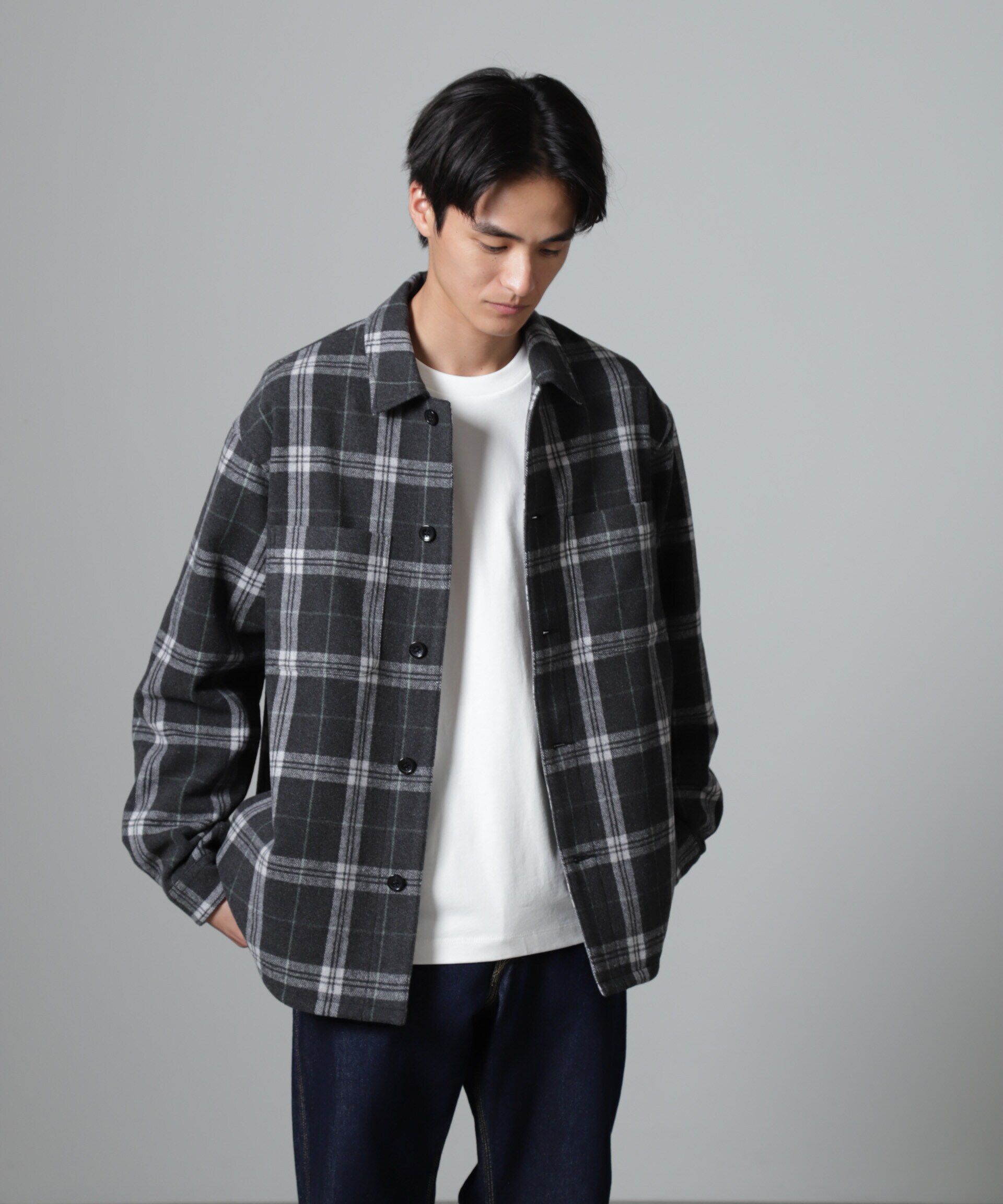 nano･universe「テックメルトン CPOパターンチェックシャツブルゾン」|ブルゾン・スタジャン|