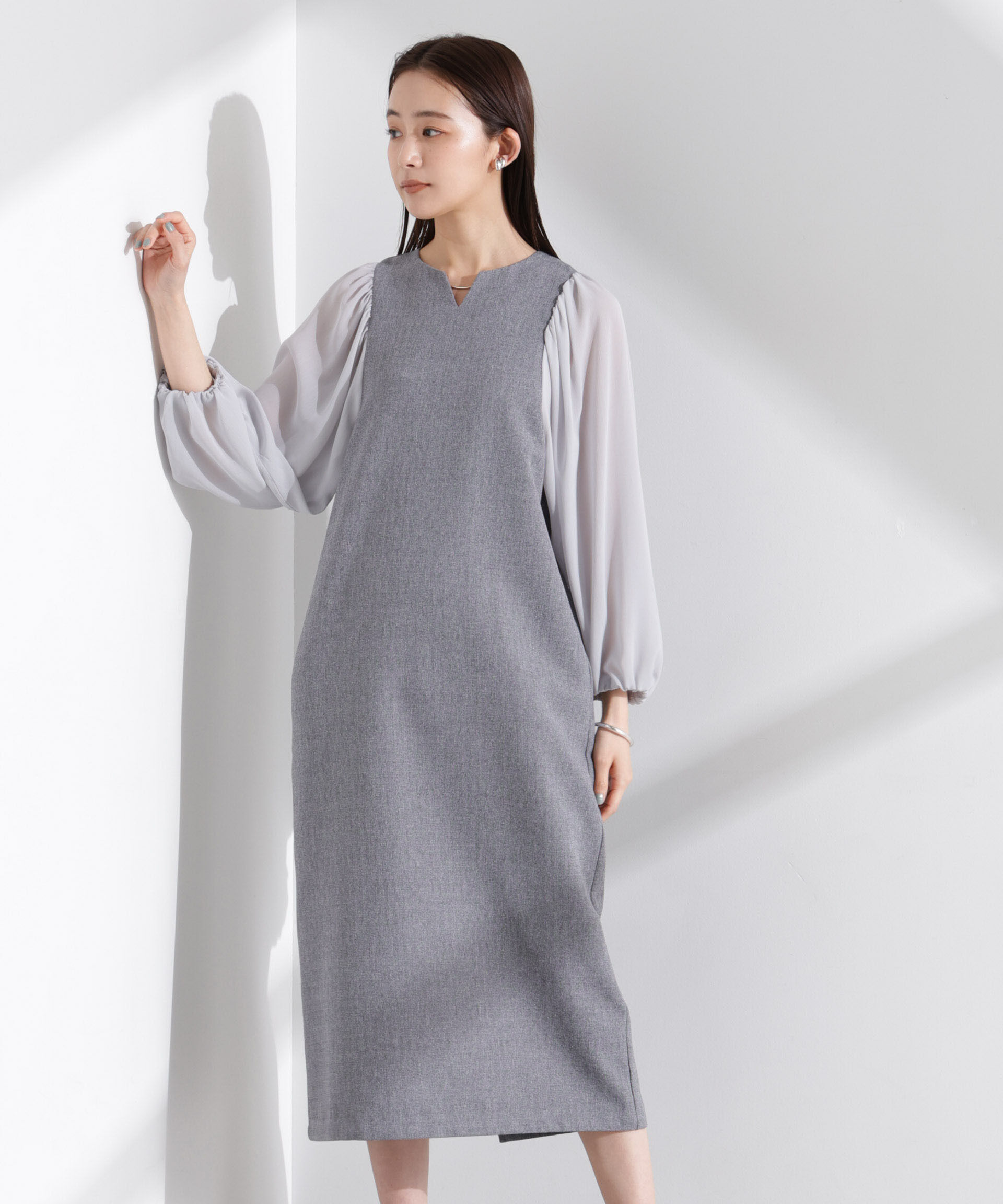 nano･universe「シアーボリュームスリーブコンビワンピース」|ワンピース|