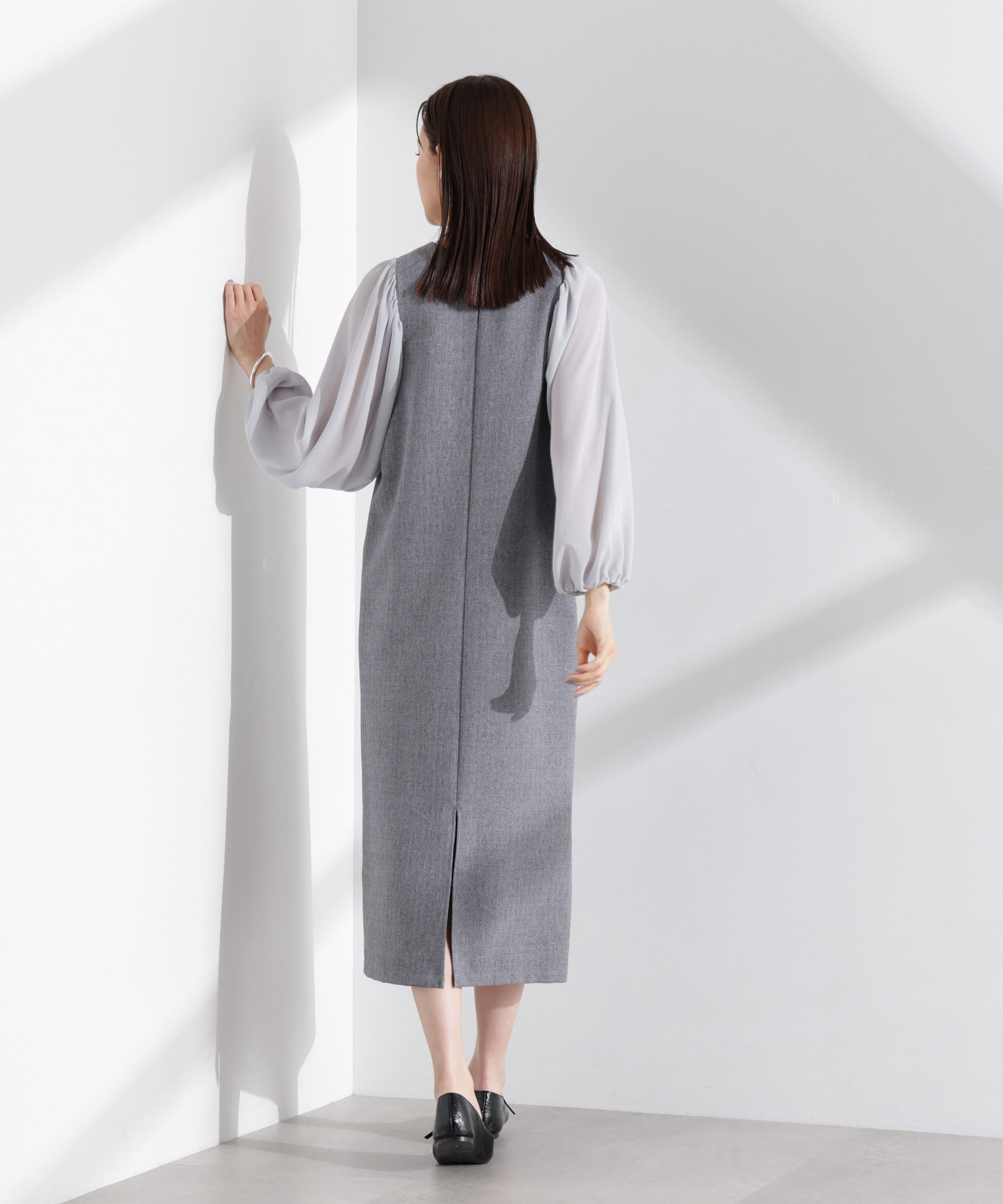 nano･universe「シアーボリュームスリーブコンビワンピース」|ワンピース|