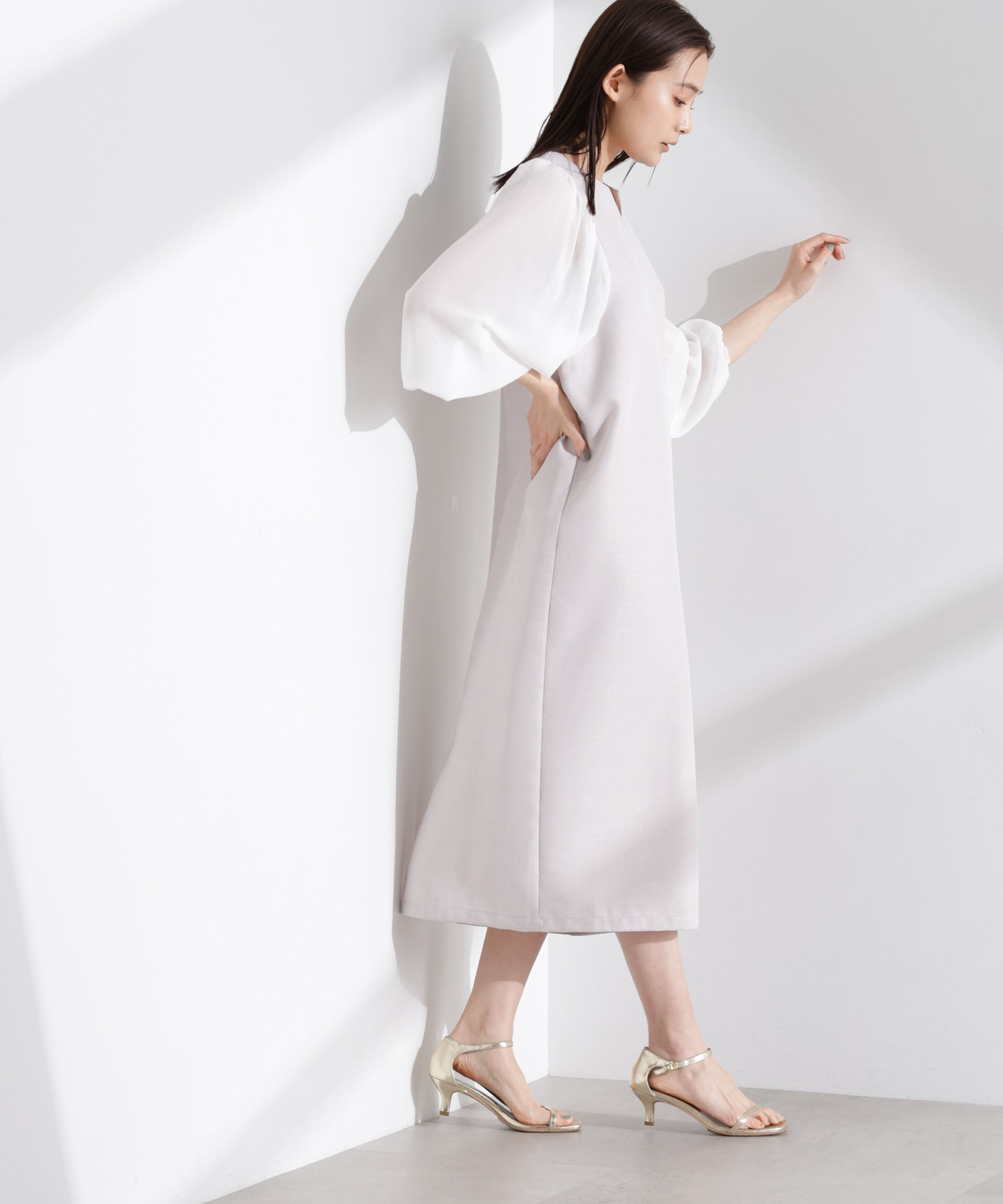 nano･universe「シアーボリュームスリーブコンビワンピース」|ワンピース|