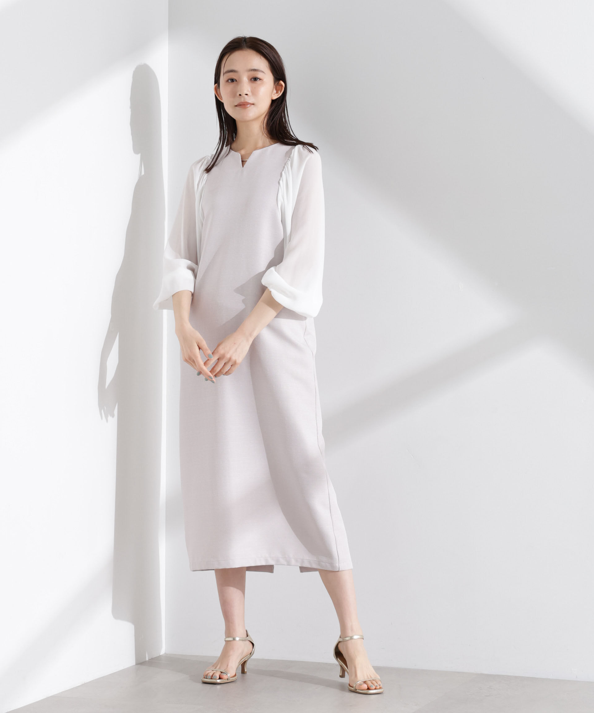 nano･universe「シアーボリュームスリーブコンビワンピース」|ワンピース|