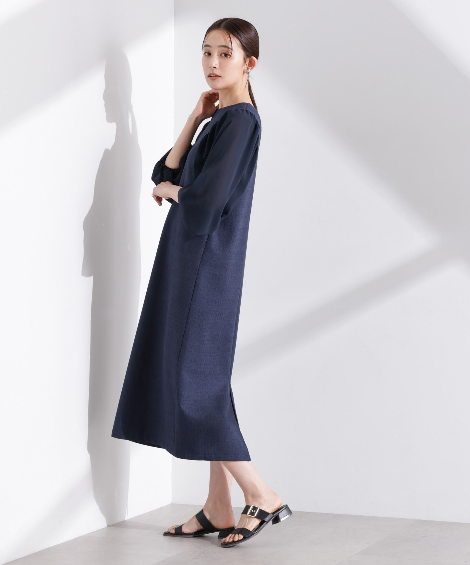 nano･universe「シアーボリュームスリーブコンビワンピース」|ワンピース|