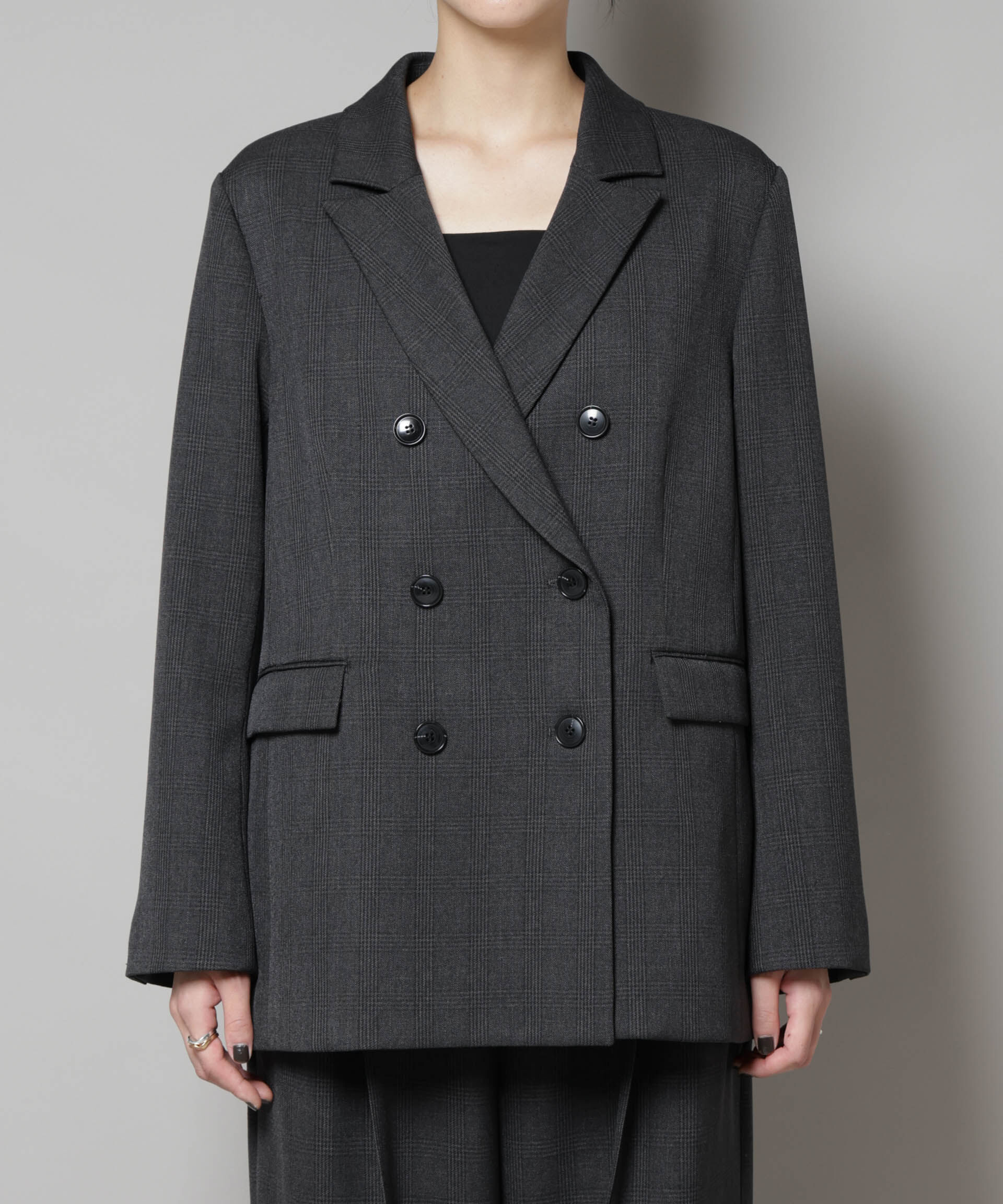 nano･universe「ストレッチサージチェックダブルジャケット(セットアップ可)」|テーラードジャケット|