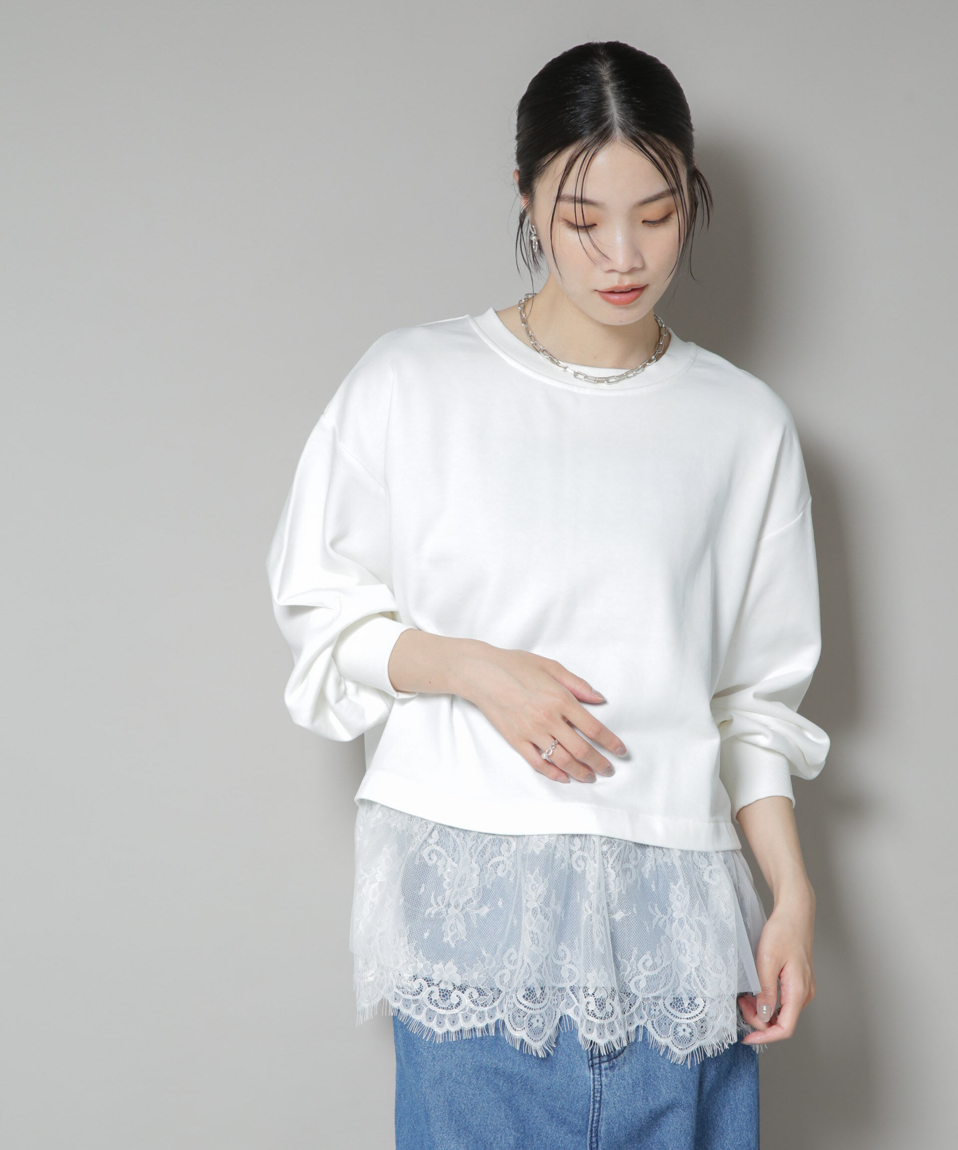 nano･universe「裾レースコンビペプラムカットトップス」|Tシャツ・カットソー|ホワイト