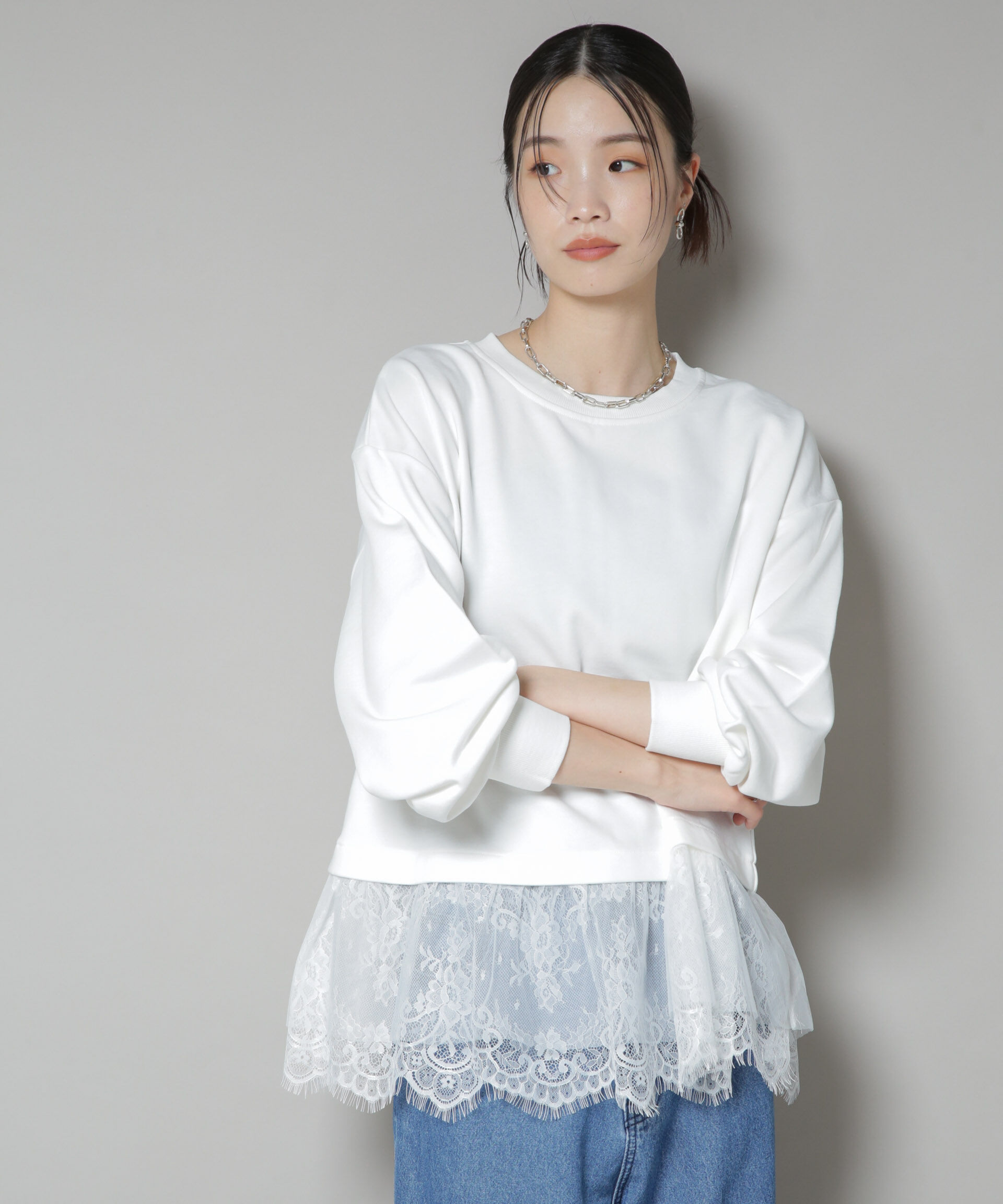 nano･universe「裾レースコンビペプラムカットトップス」|Tシャツ・カットソー|