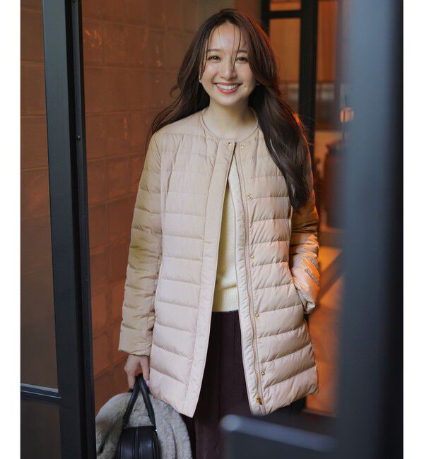 ANY SIS「【2WAY】ノーカラーミドル ダウン」|ダウン|ベージュ