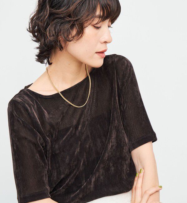 NOLLEY'S「フロッキーチュールボートネックプルオーバーカットソー」|Tシャツ・カットソー|ブラウン