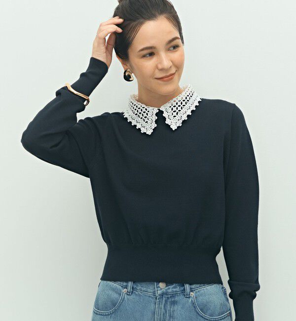 NOLLEY'S「《手洗い可能》襟レース2WAYプルオーバーニット」|ニット・セーター|