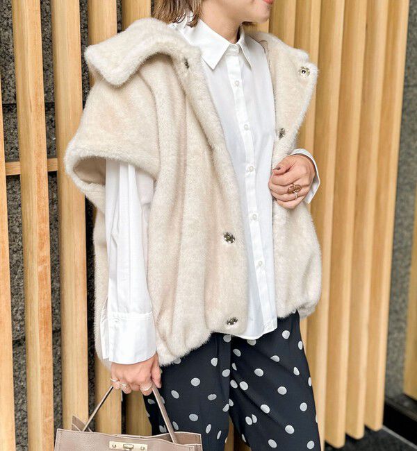 Rie Miller「エコファー衿付ベスト」|ブルゾン・スタジャン|