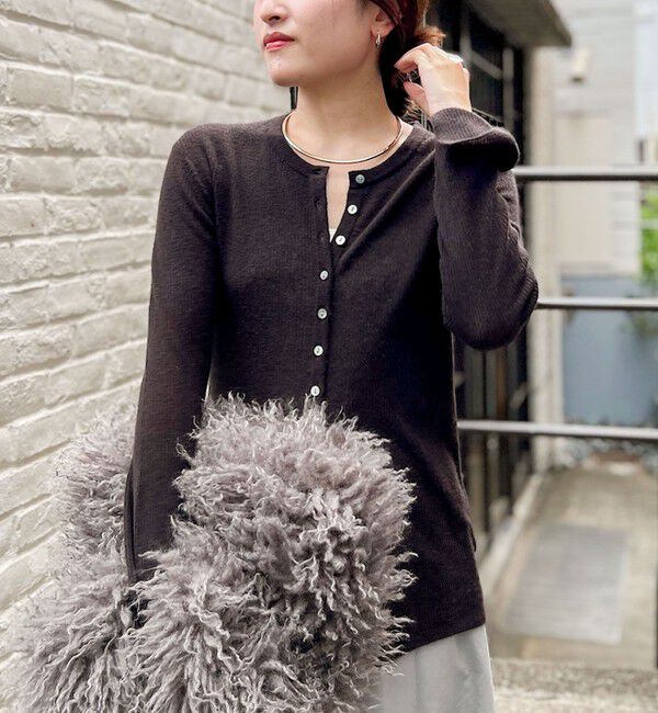 NOLLEY'S sophi「カシミヤ混ガーゼ風リブクルーネックミディ丈カーディガン」|カーディガン|