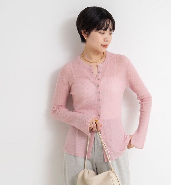 NOLLEY'S sophi「カシミヤ混ガーゼ風リブクルーネックミディ丈カーディガン」|カーディガン|