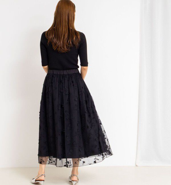 NOLLEY'S「ウォッシャブルチュール刺繍リバーシブルギャザースカート」|フレア|