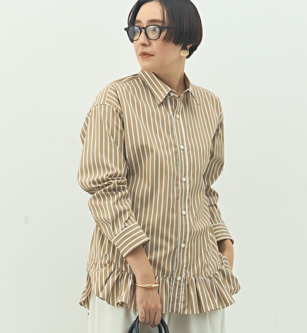Rie Miller「ウォッシャブル裾フリルレギュラーカラーシャツ」|シャツ・ブラウス|